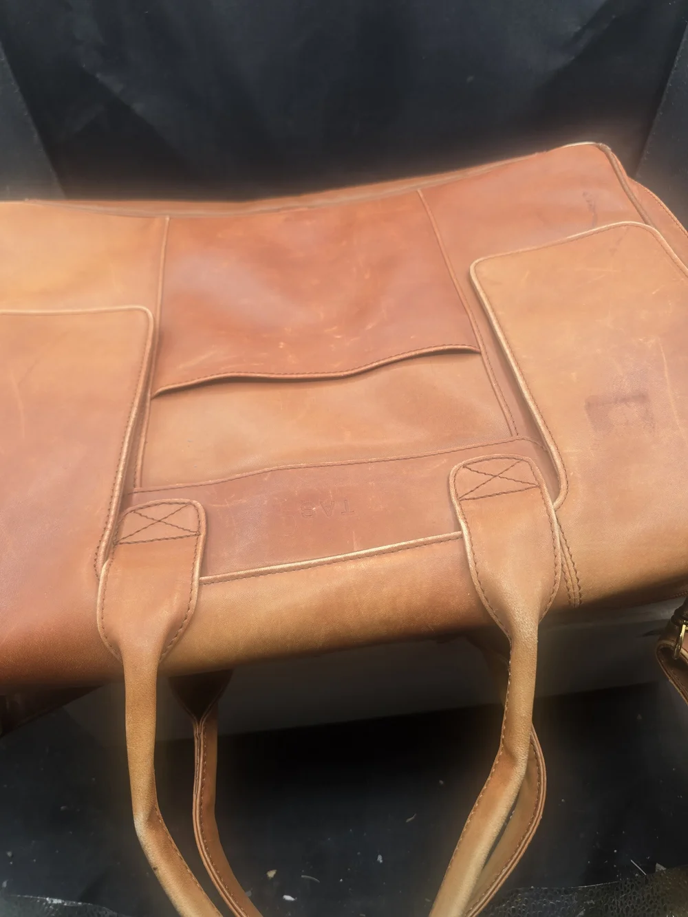 Men's Leather Briefcase Tote in Tan